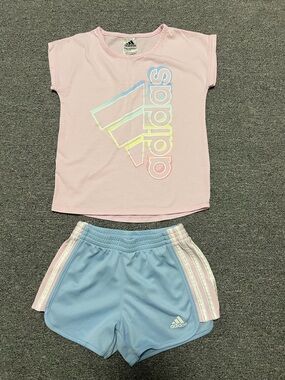 adidas Pastel Pink Tee with Multicolor Logo